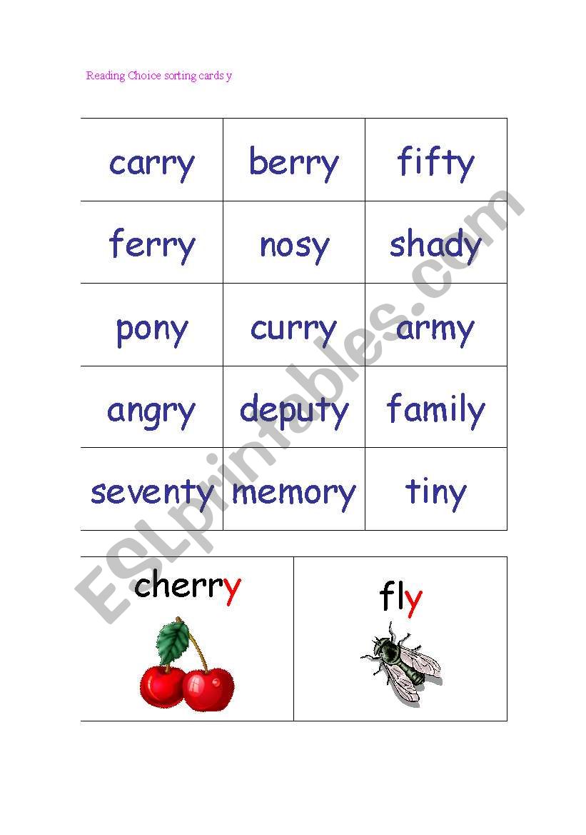 Reading choices for y making different sounds at the end of a word