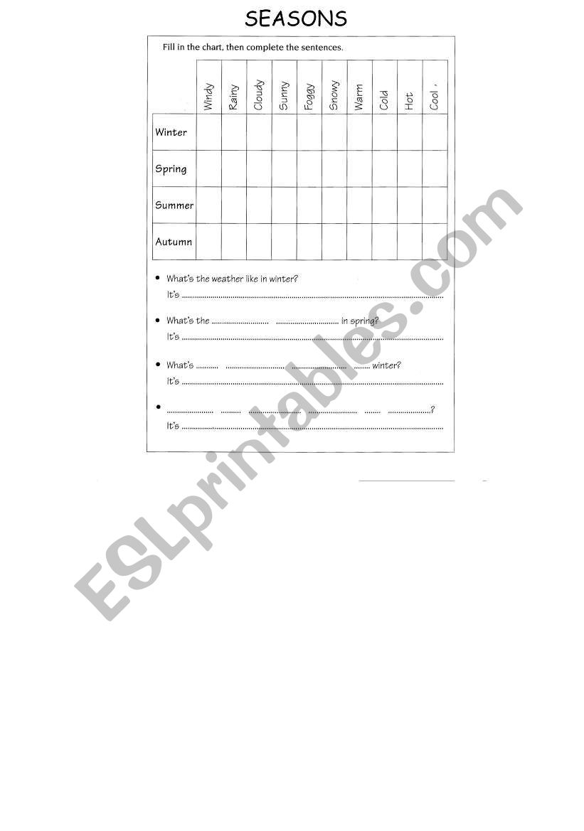 seasons worksheet