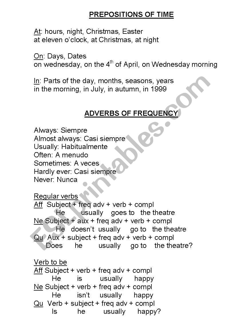 Prepositions of Time and Frequency Adverbs