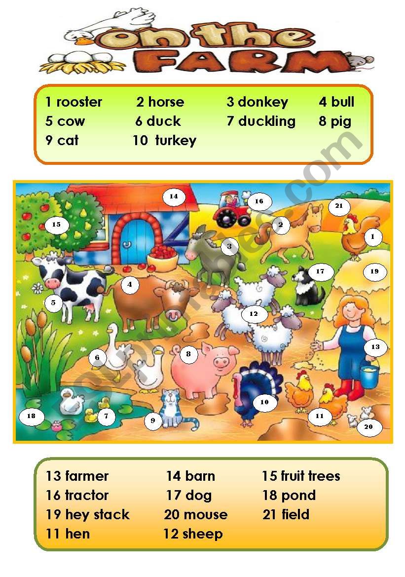 ON THE FARM - CLASSROOM POSTER (PICTIONARY) for young learners