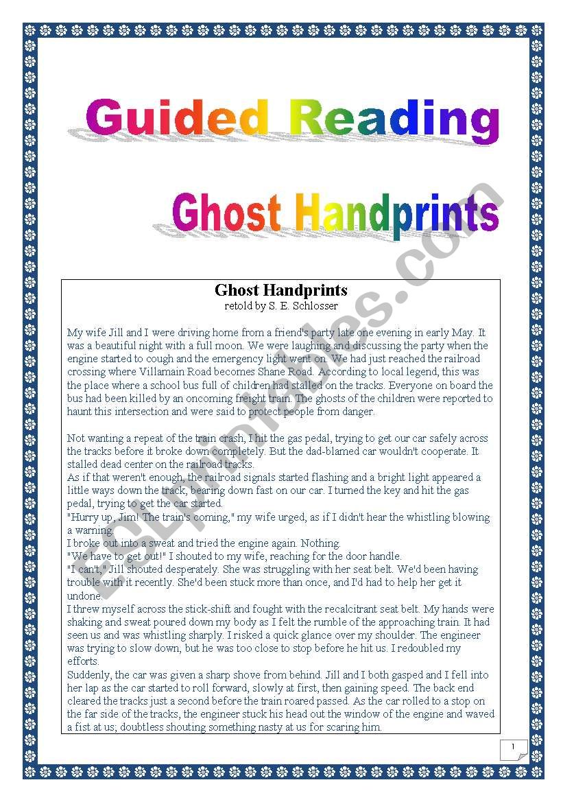 American folklore series: Guided writing & reading project: Ghost handprints. (complete lesson, 4 pages)