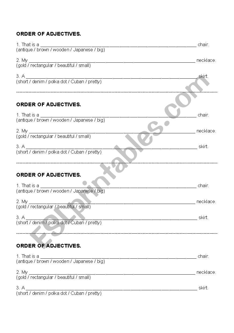 Order of Adjectives worksheet