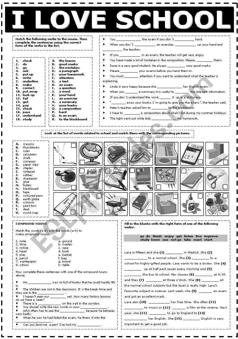 I LOVE SCHOOL (B&W) worksheet