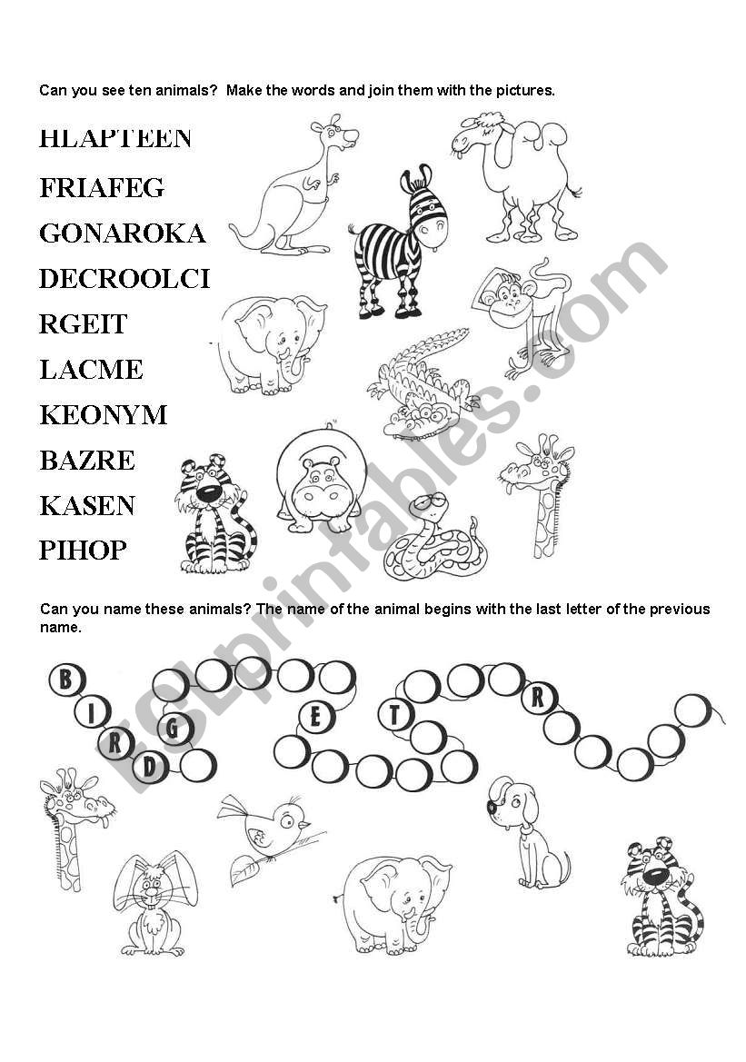 ANIMALS worksheet