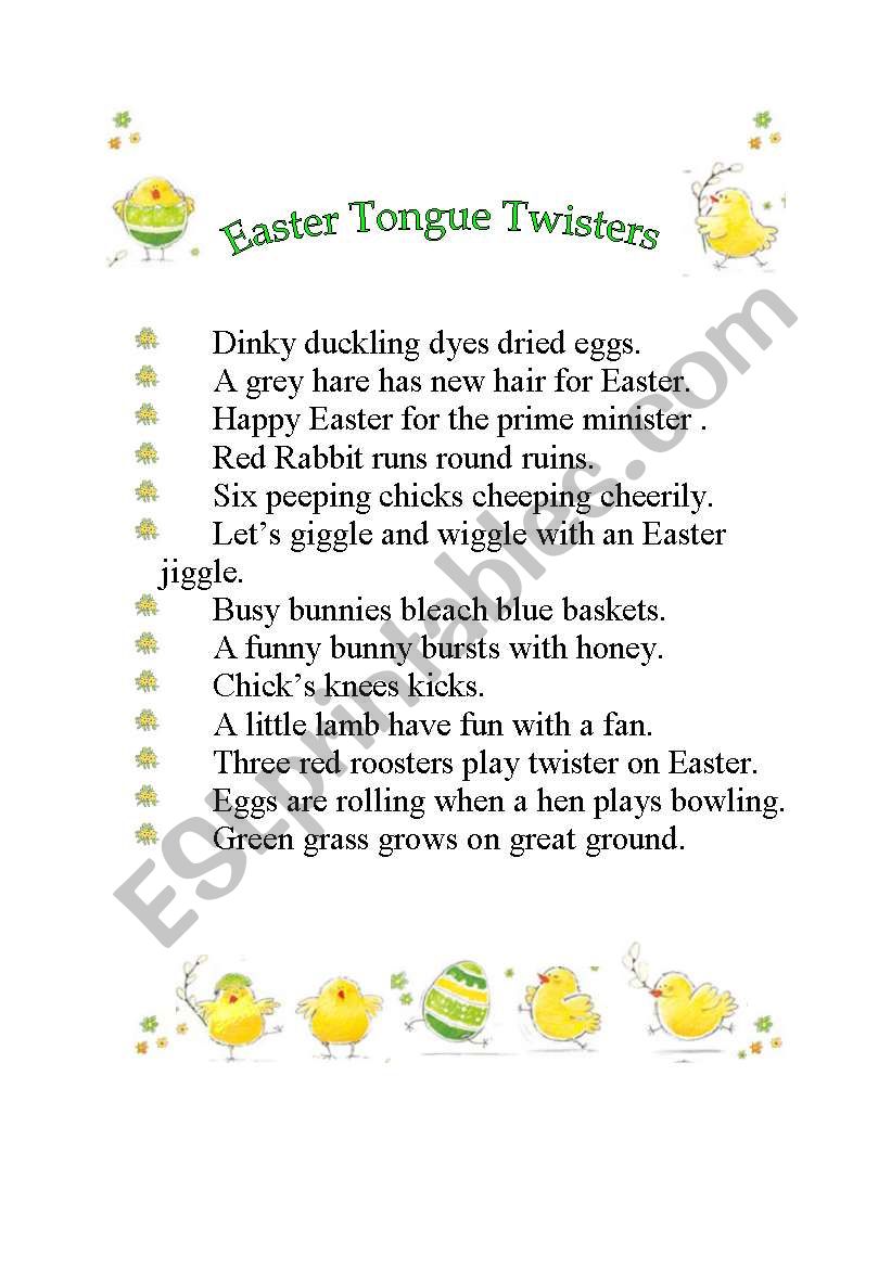 EASTER TONGUE TWISTERS worksheet