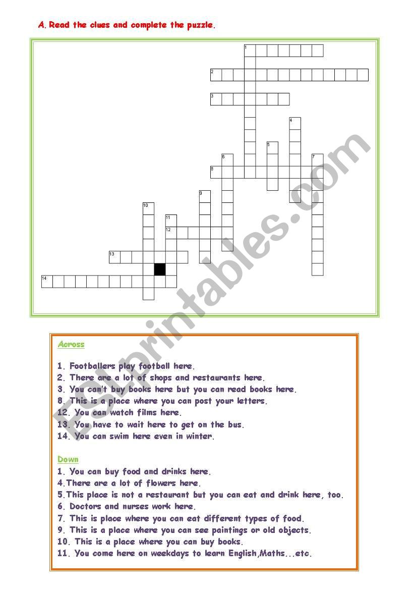 PUZZLE - PLACES IN A CIY worksheet