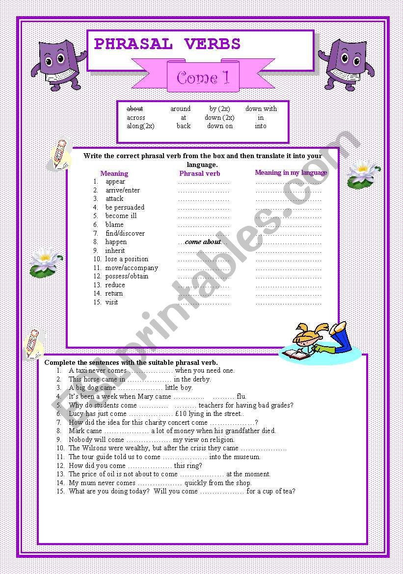 Phrasal verbs - COME Part I worksheet