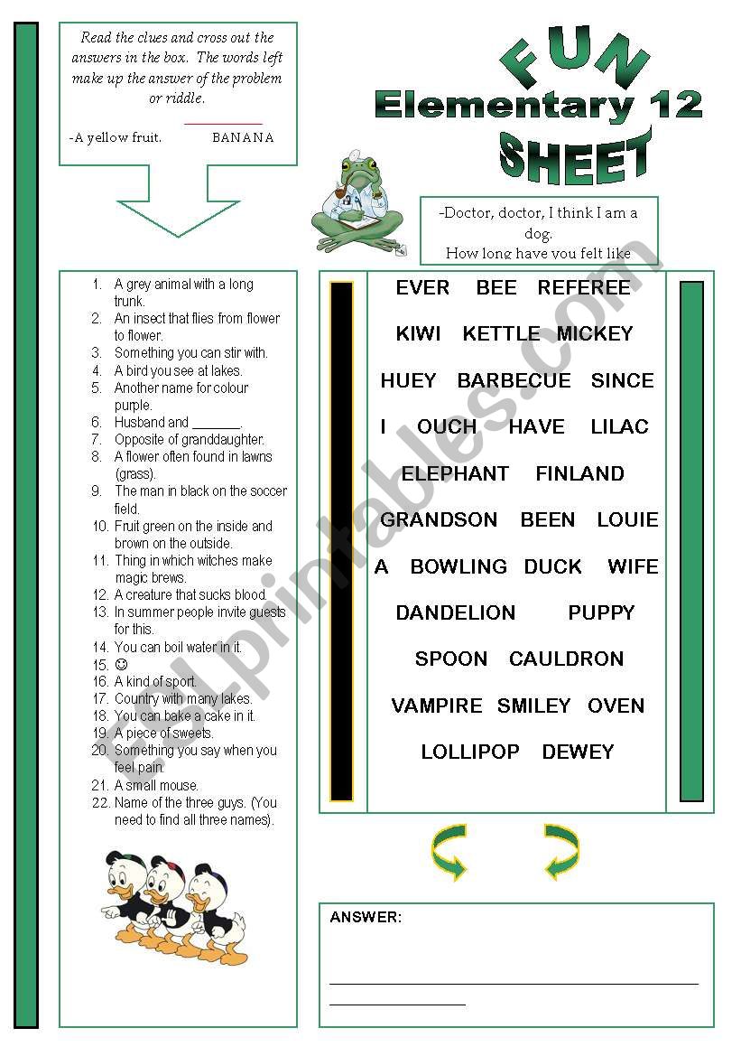 Fun Sheet Elementary 12 worksheet