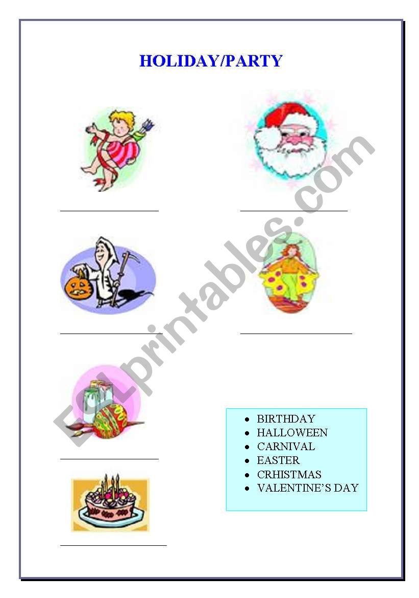 holiday and party worksheet