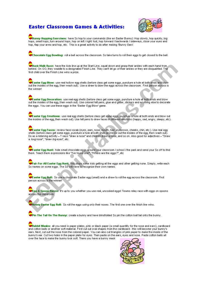 Easter Classroom Games worksheet