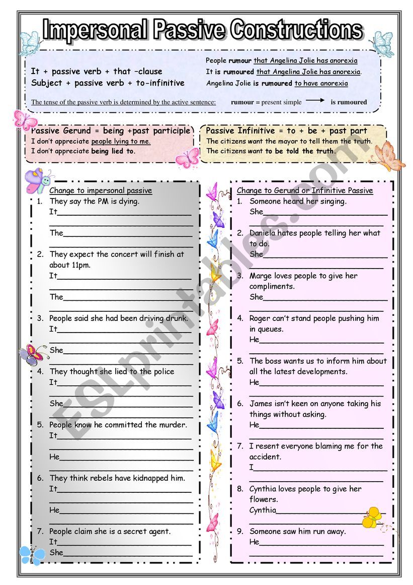 Passive Voice: Impersonal constructions