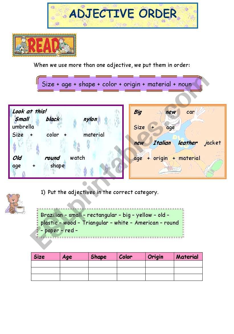 ADJECTIVE ORDER worksheet