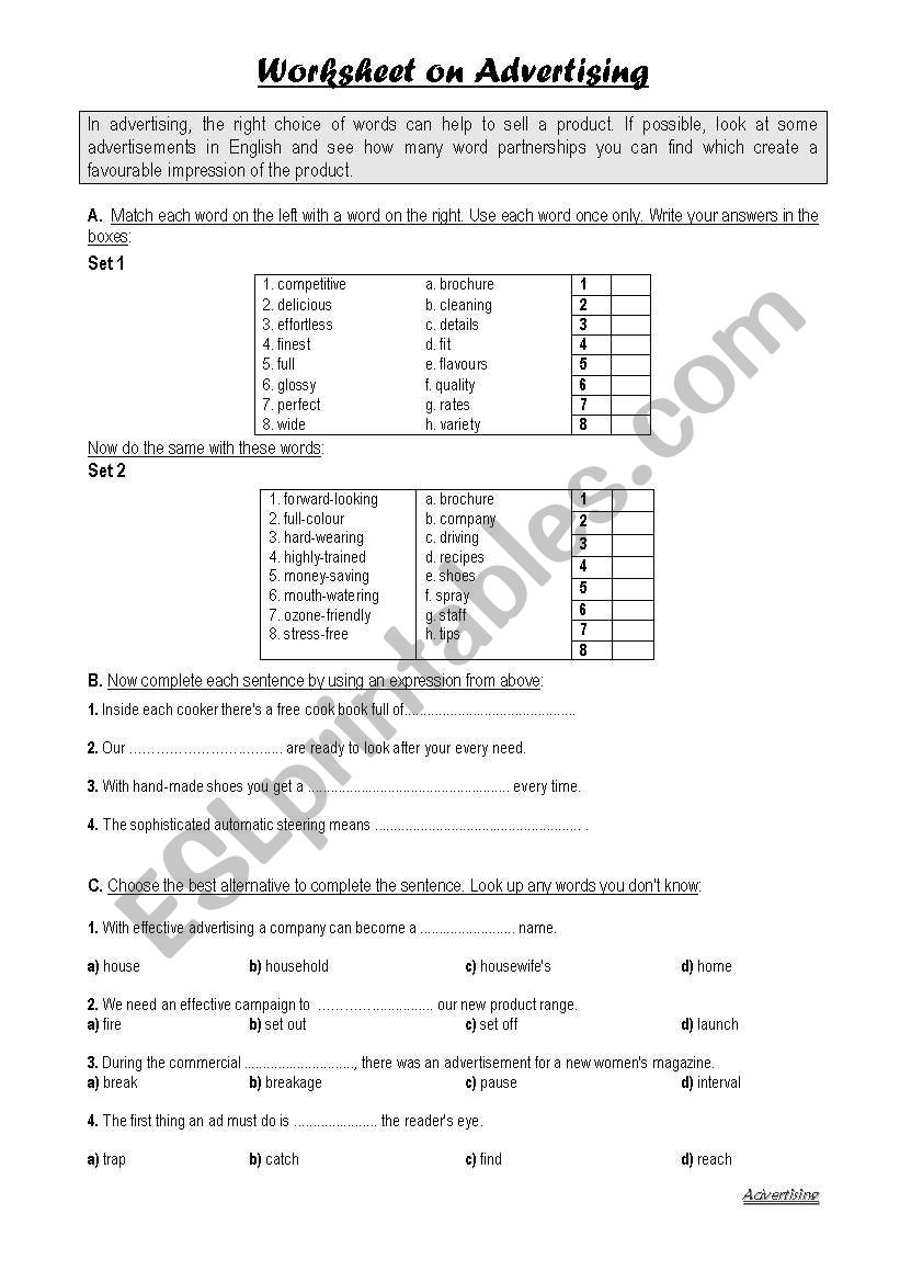 Advertising worksheet