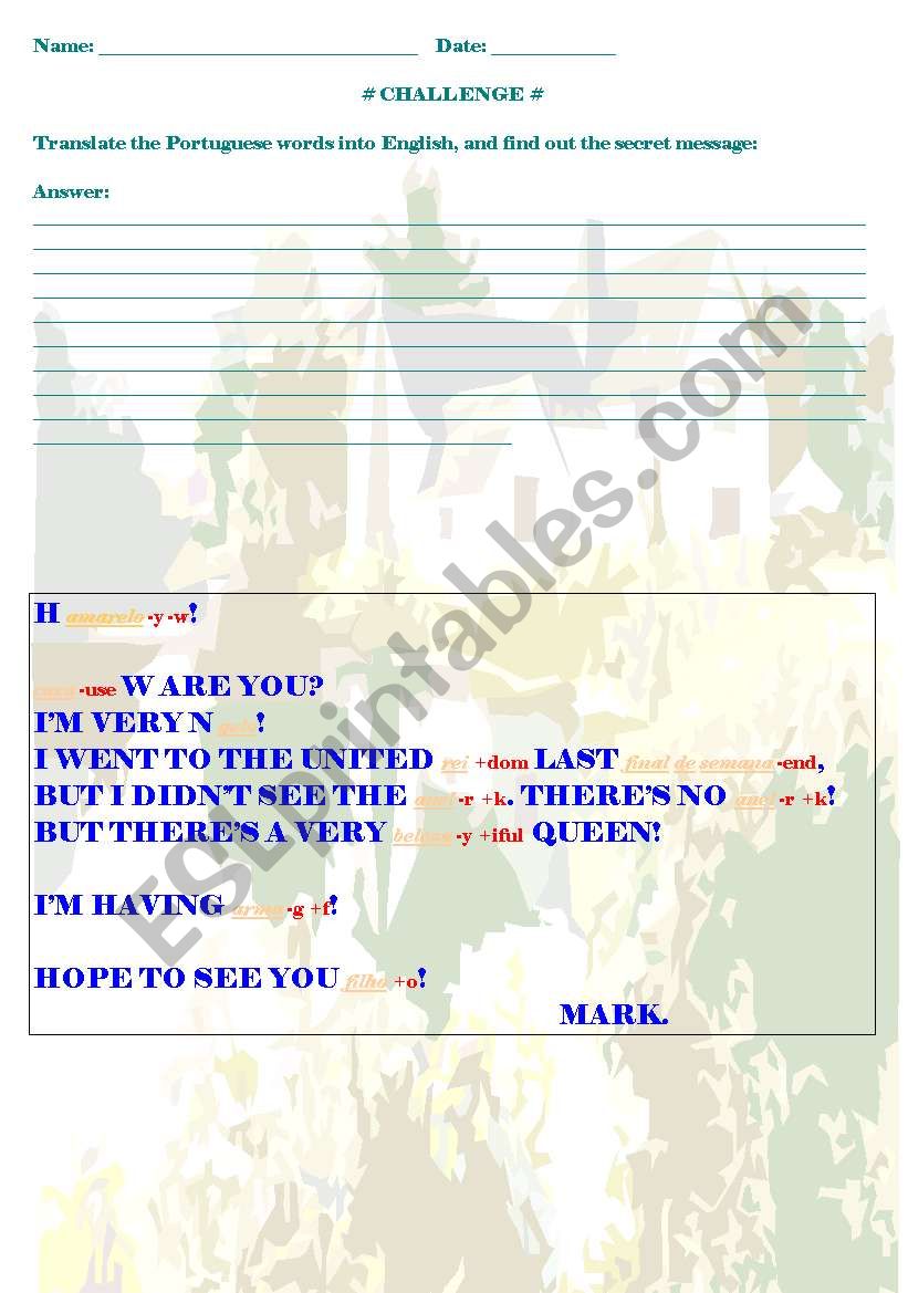 SECRET MESSAGE worksheet