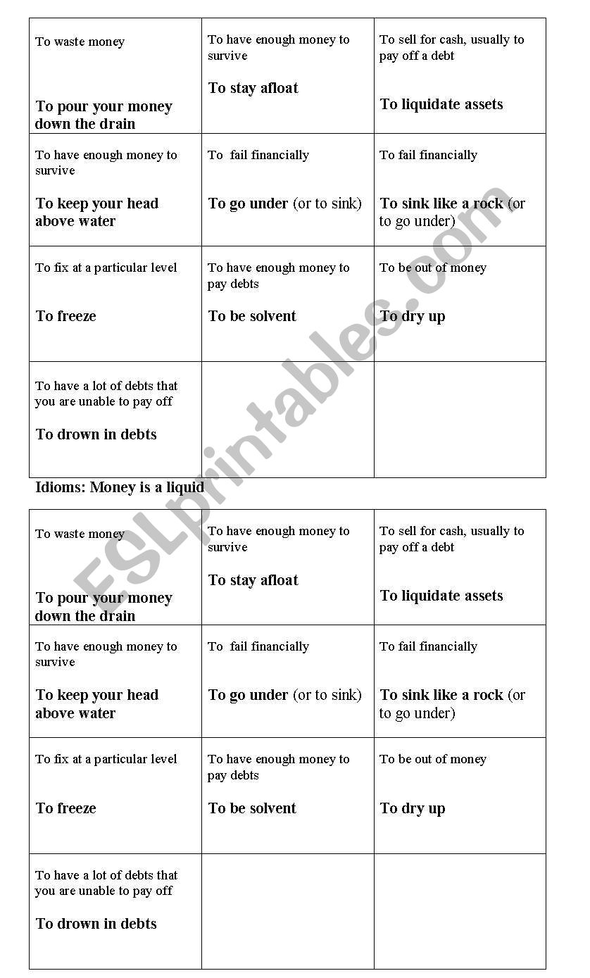 idioms related to money worksheet