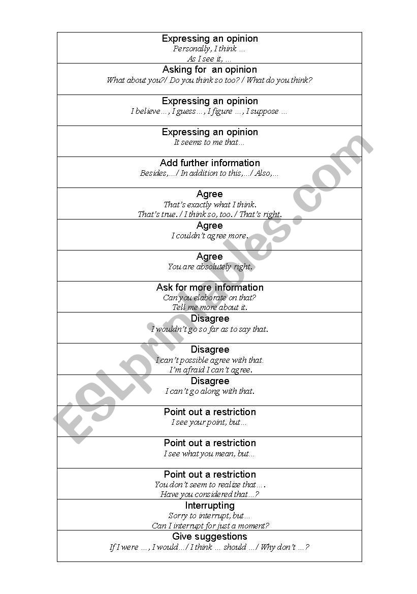 Conversation cards  worksheet