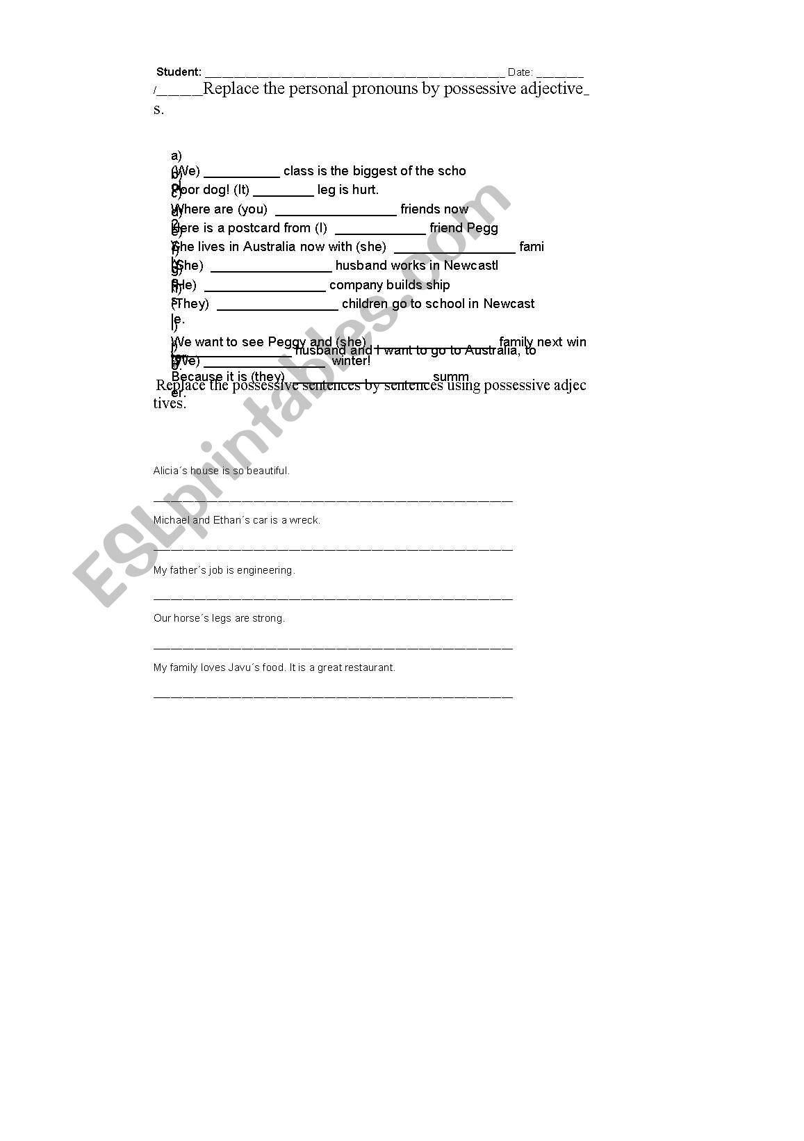 Possessive Pronouns Exercises worksheet