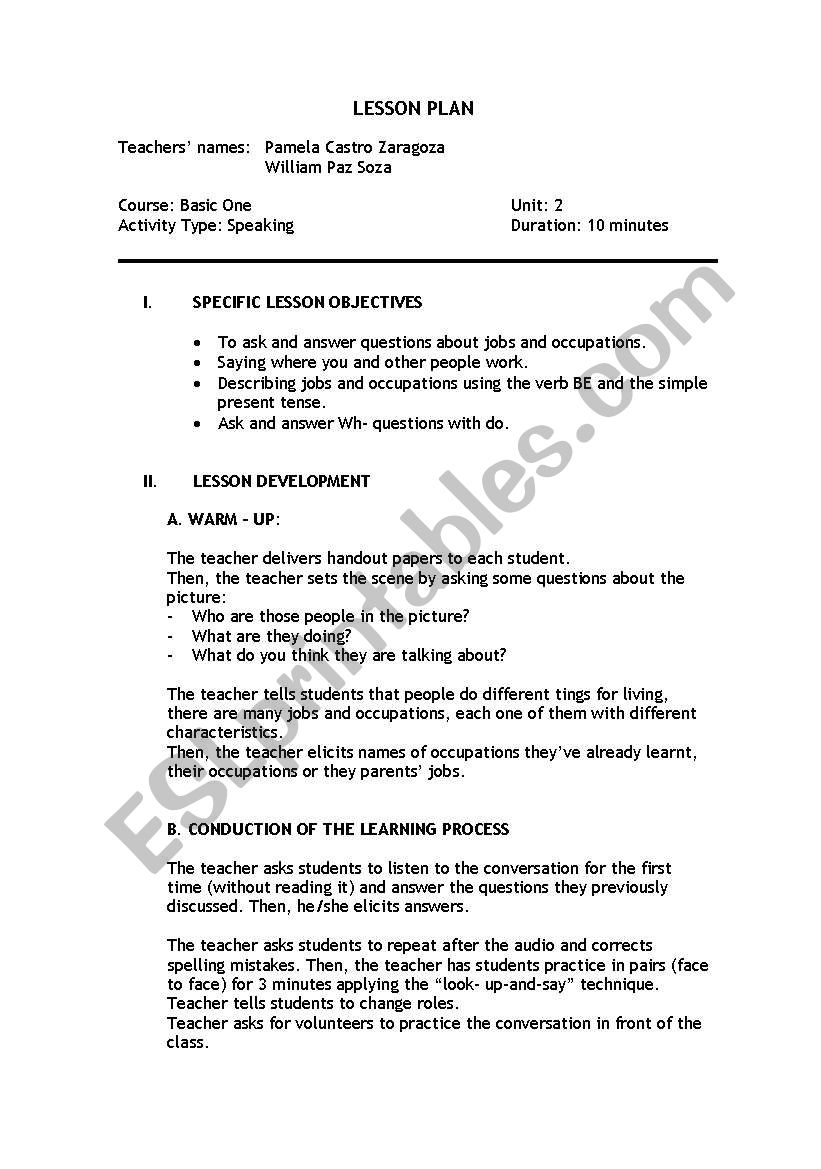 speaking - jobs worksheet