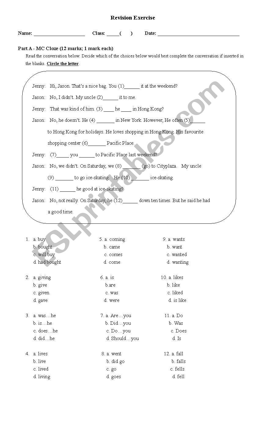 Revision exercise of past simple and present simple