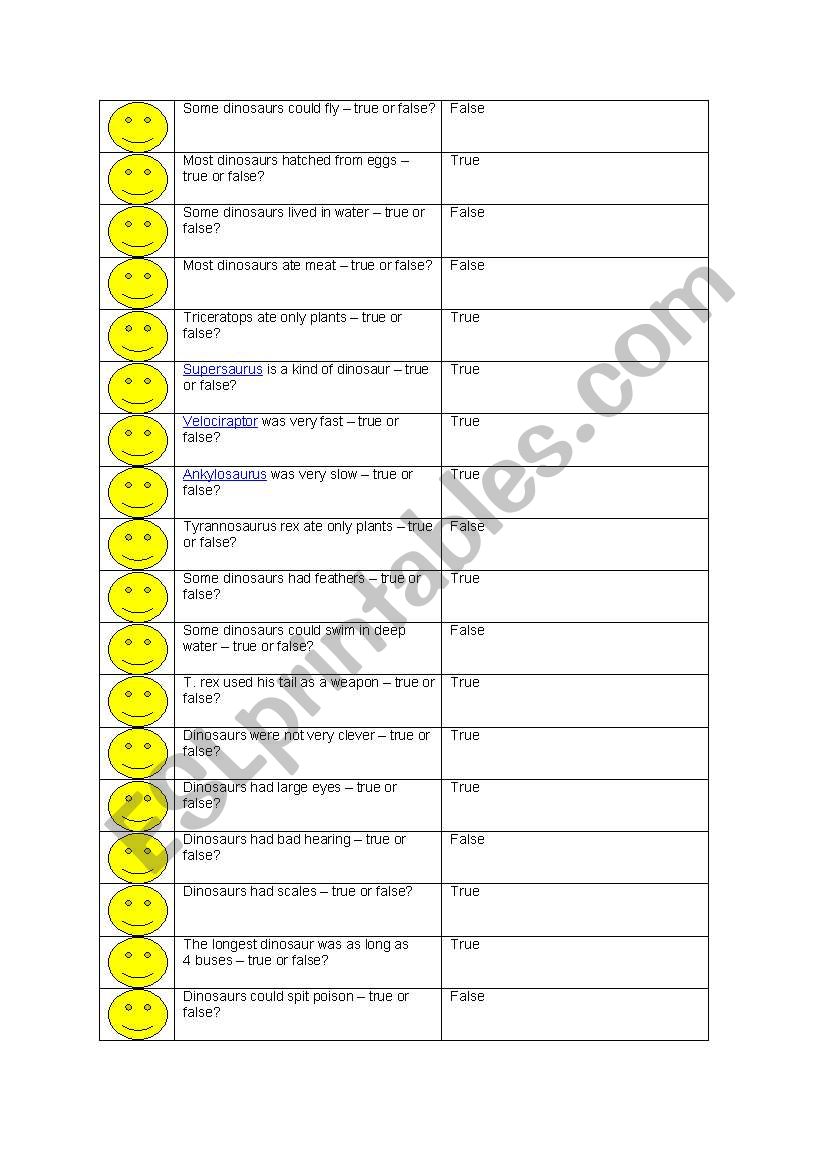 dinosaur board game questions worksheet