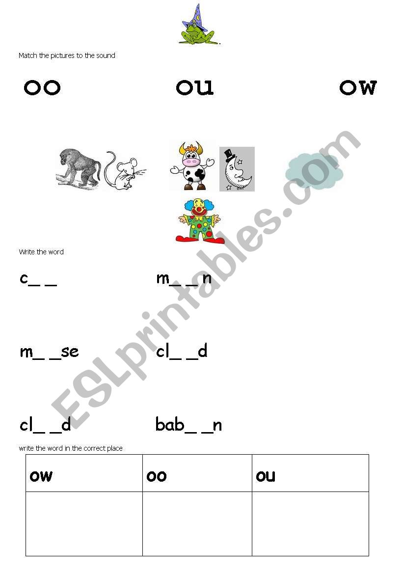 Long O vowel sound worksheet
