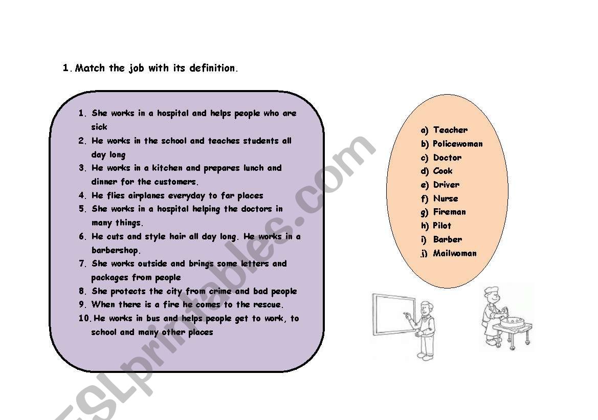 jobs and definitions worksheet