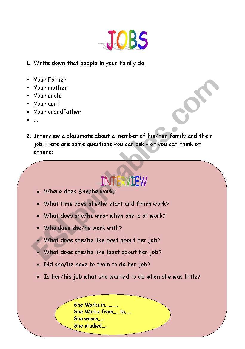 JOB INTERVIEW worksheet