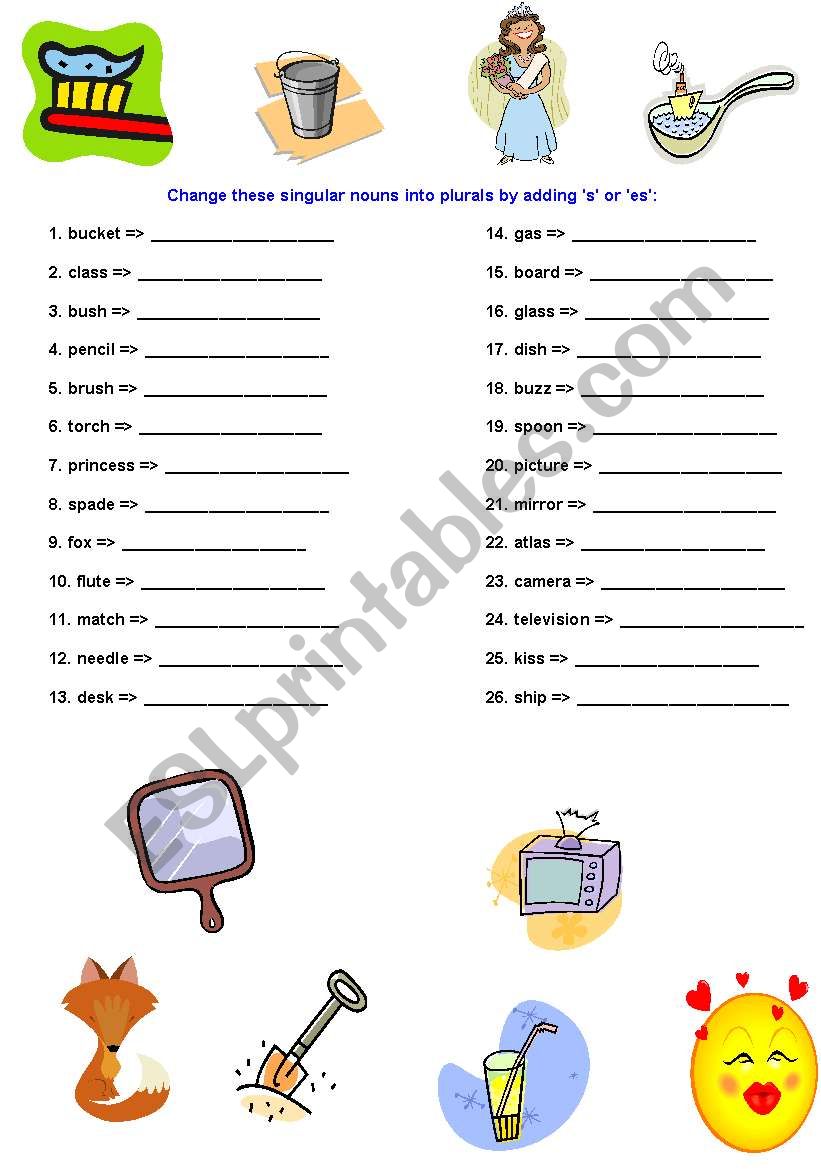 plurals with s or es worksheet