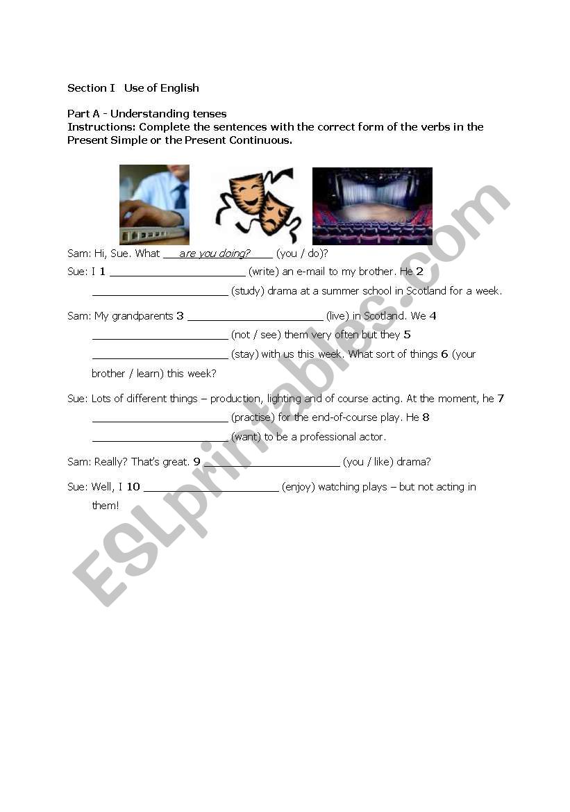 Worksheet on present simple & present continuous&present perfect & phrasal verbs