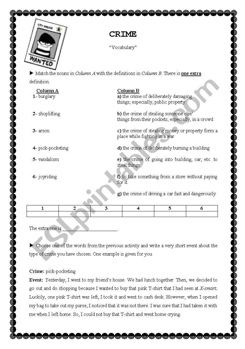 crime vocabulary worksheet