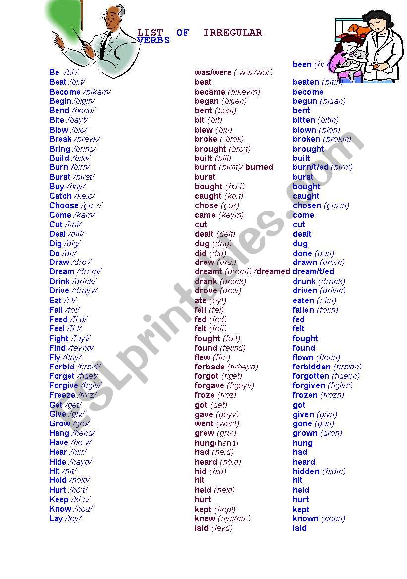 irregular verbs  worksheet