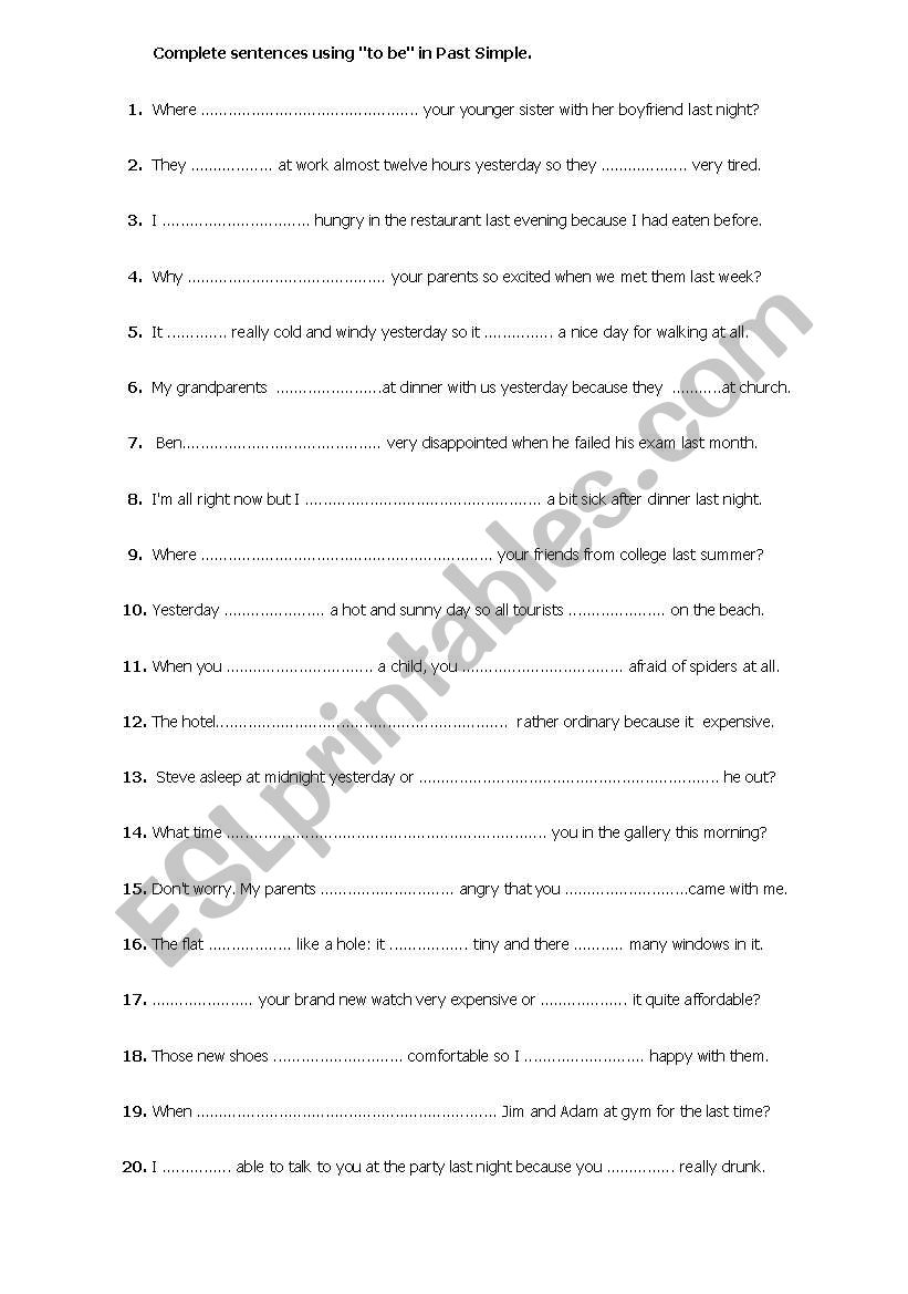 verb  TO BE  in Past Simple. worksheet