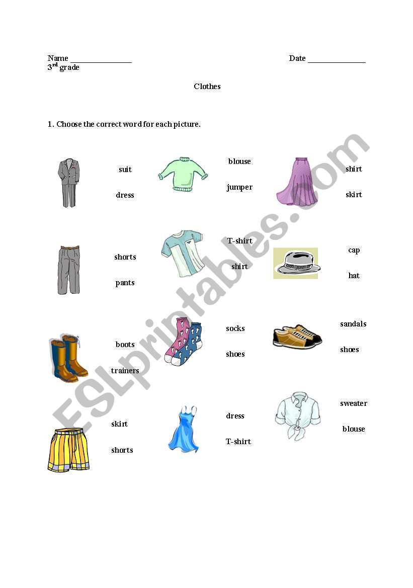 clothing worksheet