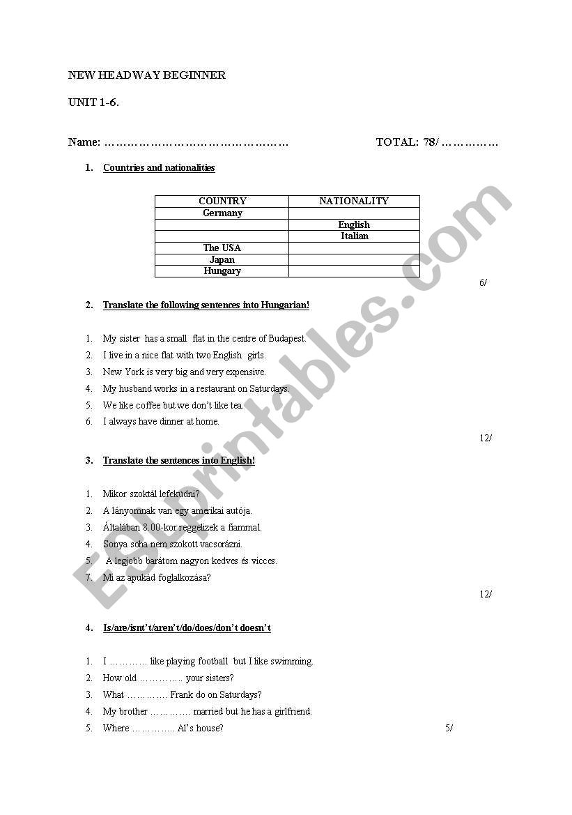 new headway beginner worksheet