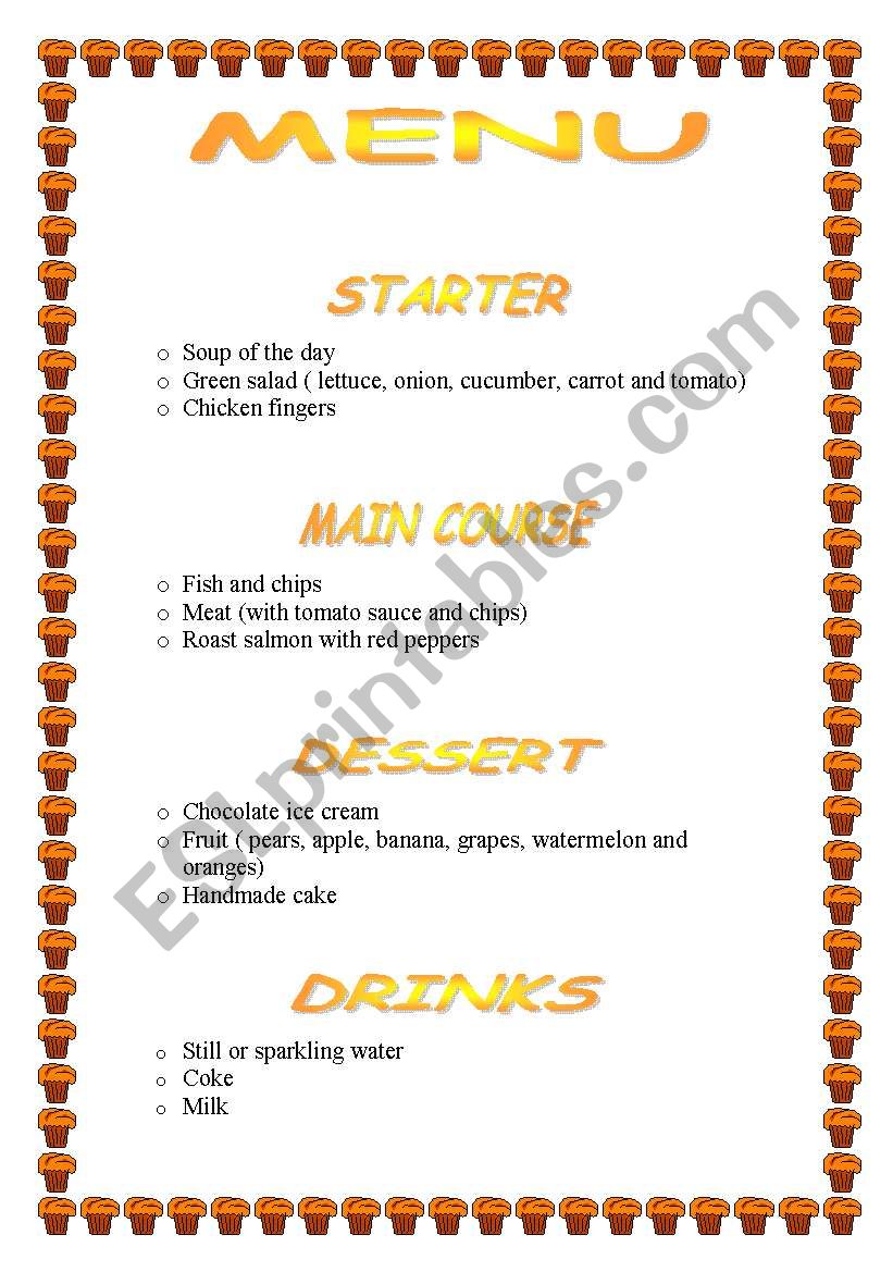 Menu worksheet