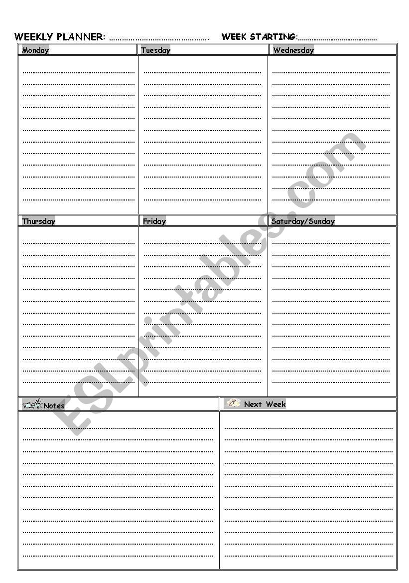 Weekly planner - portrait worksheet