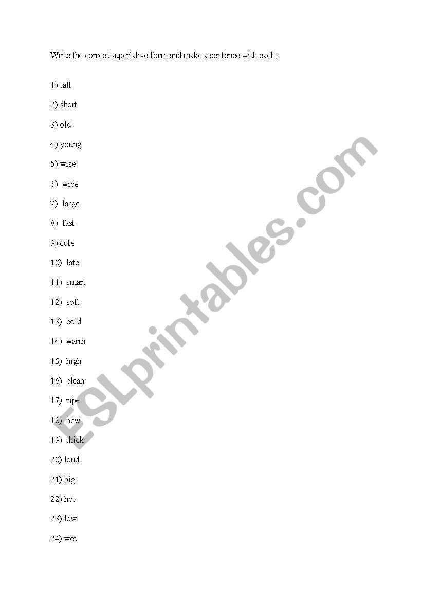 COMPARATIVE AND SUPERLATIVE worksheet