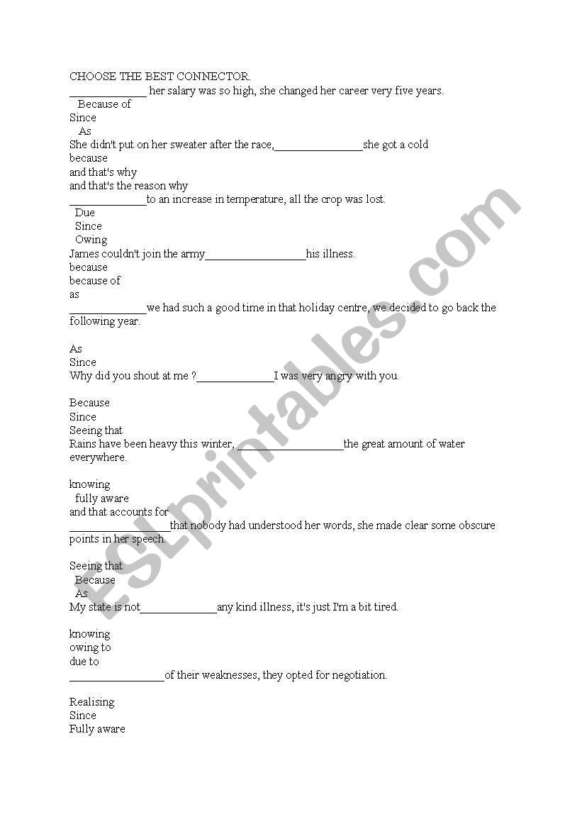 CONNECTORS worksheet