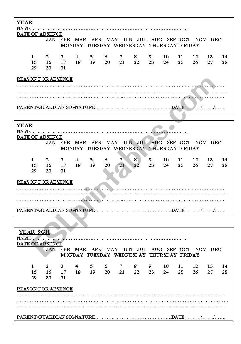 a An easy absentee form to send home