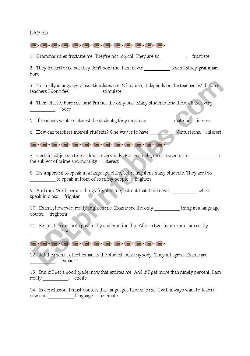 ADJECTIVES -ED / -ING worksheet