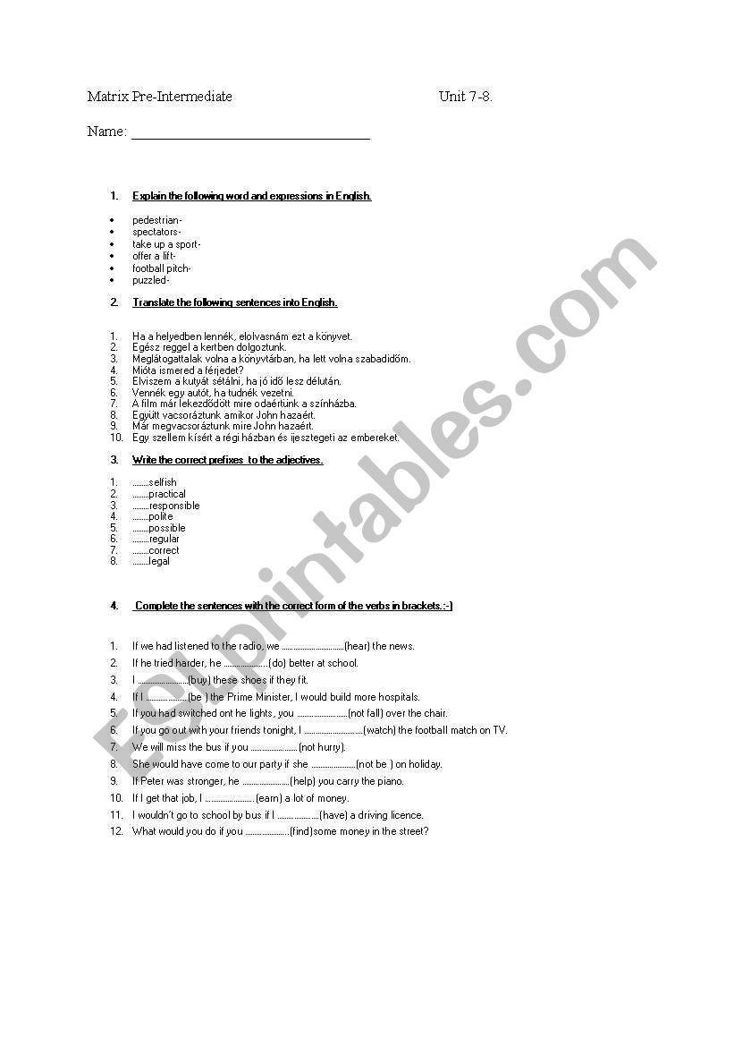 matrix pre 7-8 worksheet