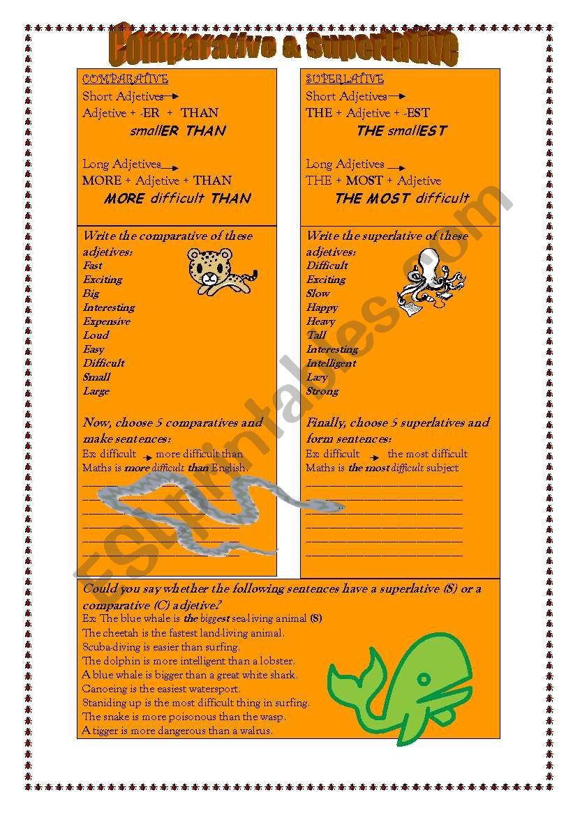 Comparative &Superlative Adjetives (Animals & Sports vocabulary)