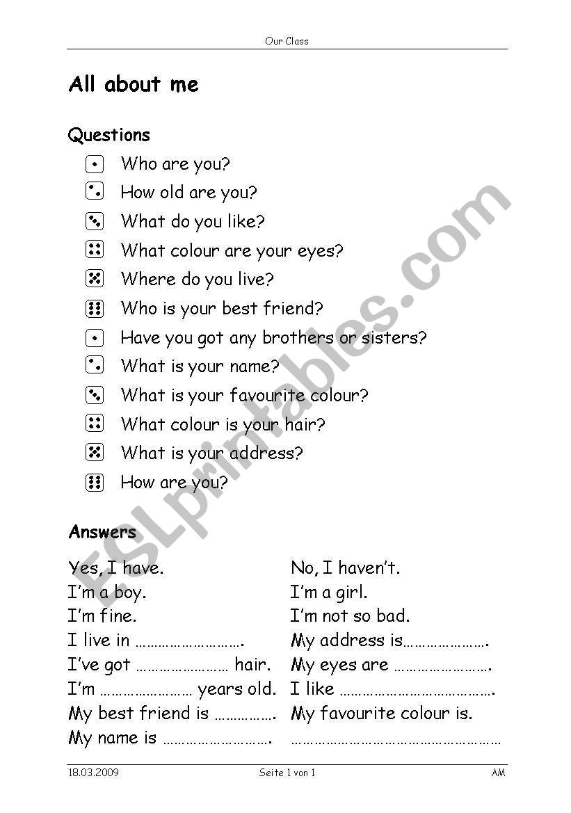 All about me worksheet