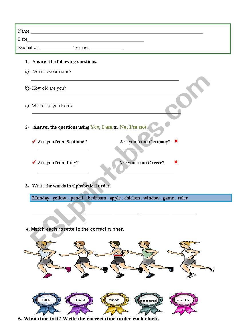 test worksheet