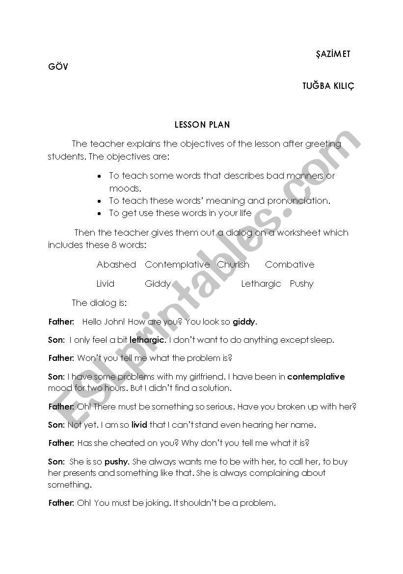 Feelings worksheet