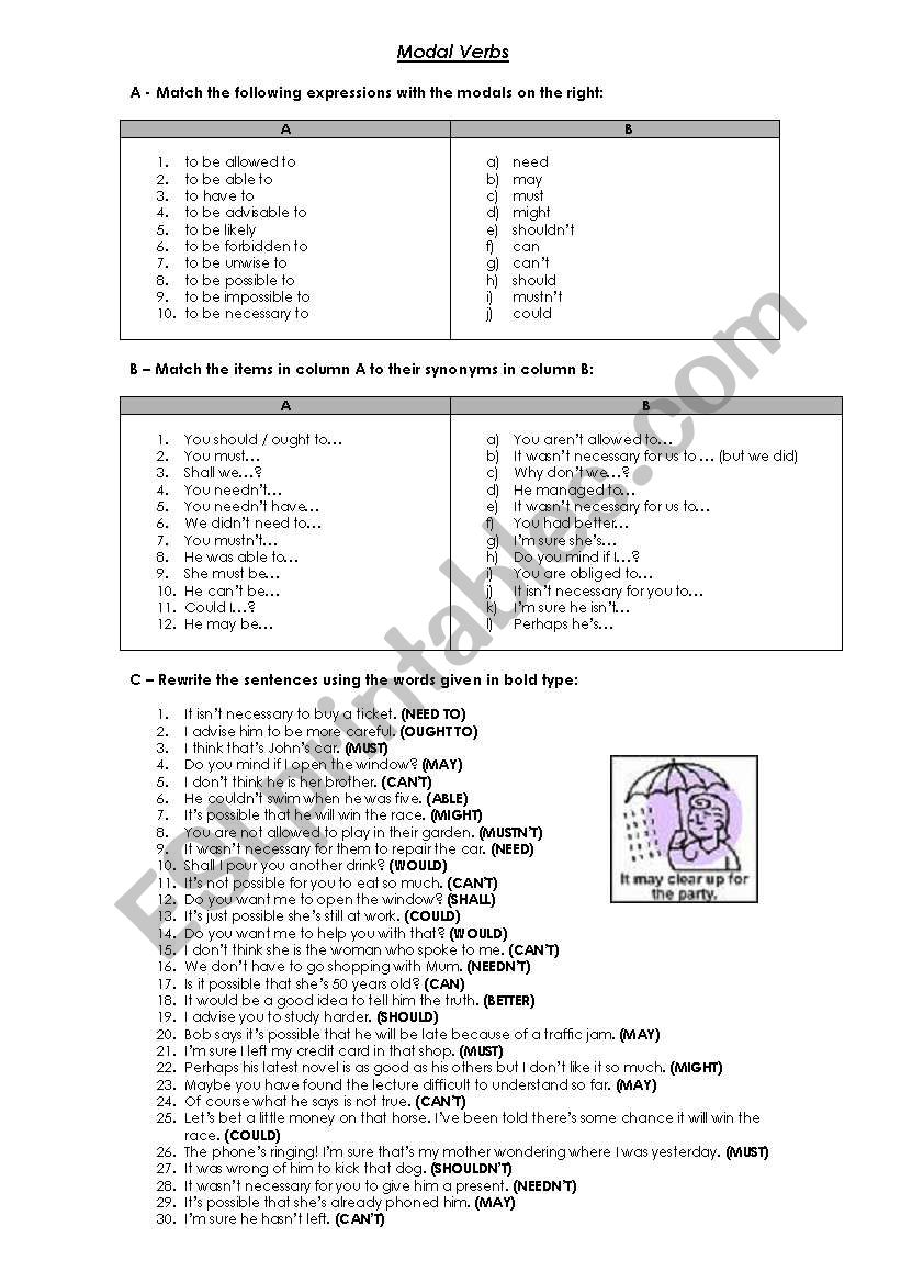 Modal Verbs worksheet