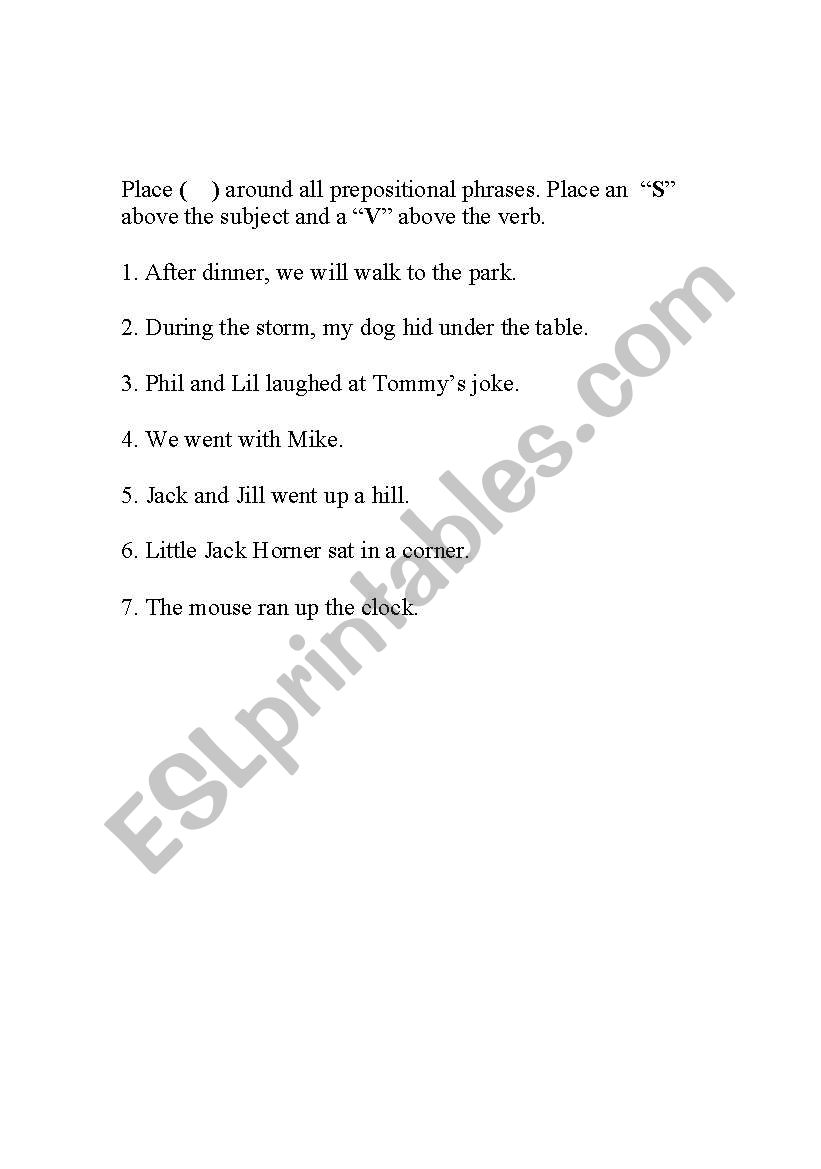 Prepositions worksheet