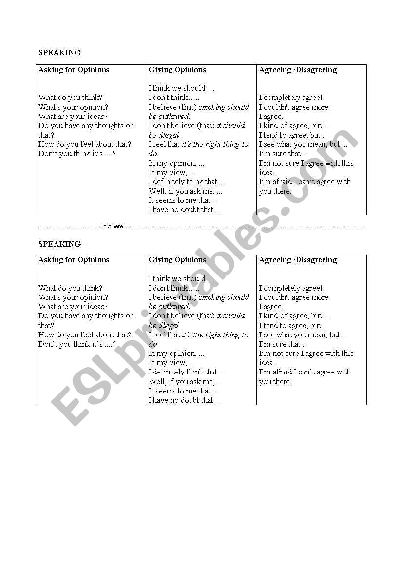 Opinions and Agreeing worksheet