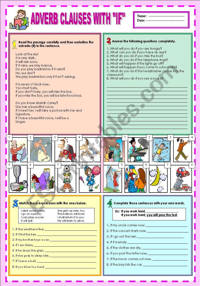 Adverb clauses with If worksheet