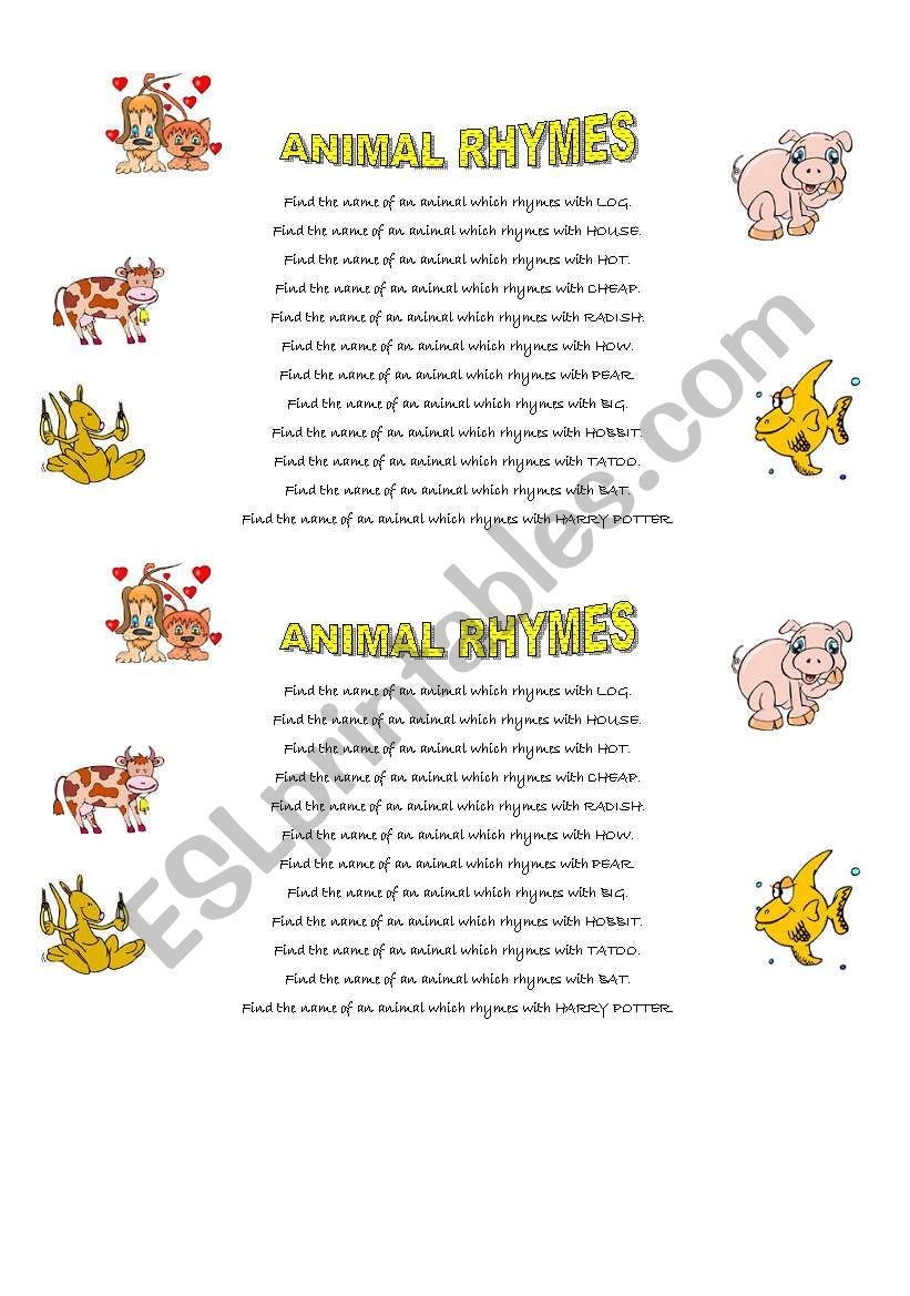 Animal rhymes worksheet